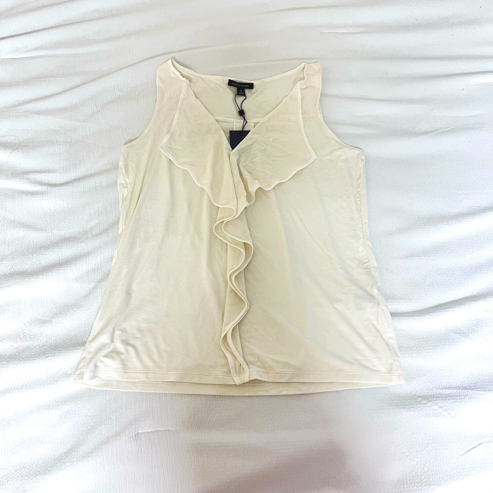 Tommy Hilfiger Women White Blouse Tank Top With Ruffles BRAND NEW